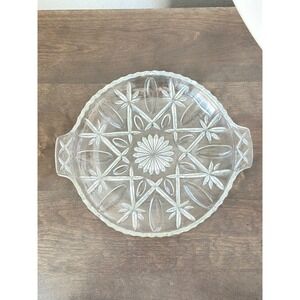 VTG Anchor Hocking Star of David Clear Glass Serving Dish Round Starburst Handle